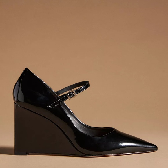 Anthropologie Maeve Mary Jane Patent Leather Wedge Heels - Picture 7 of 9